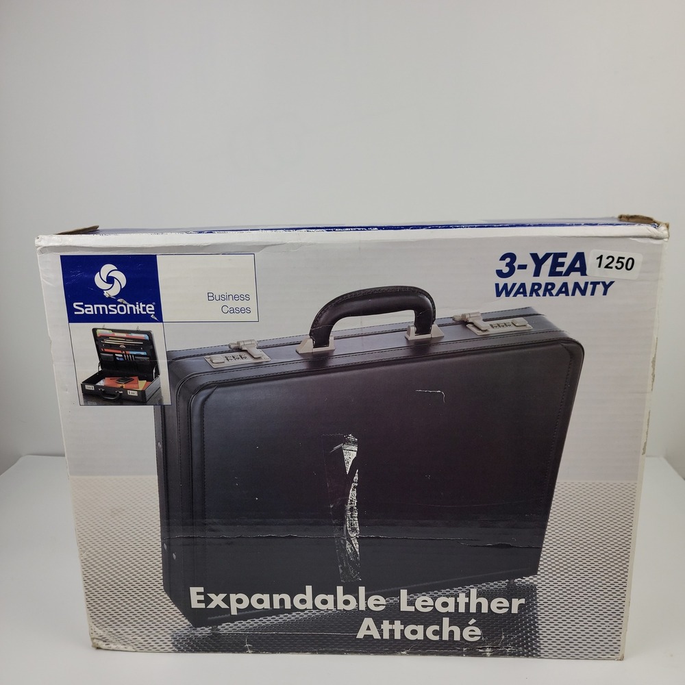Samsonite Expandable Leather Attache Case Black Briefcase 910295 Combo Lock